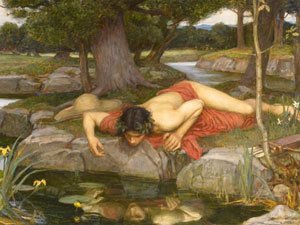 Narcissus looking at his own reflection in water